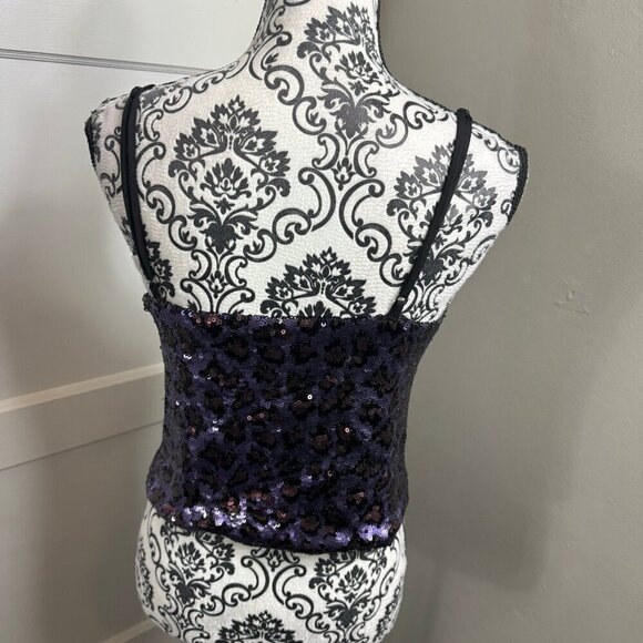 Le Superbe sequin purple cheetah print cropped adjustable spaghetti strap top - Picture 5 of 8